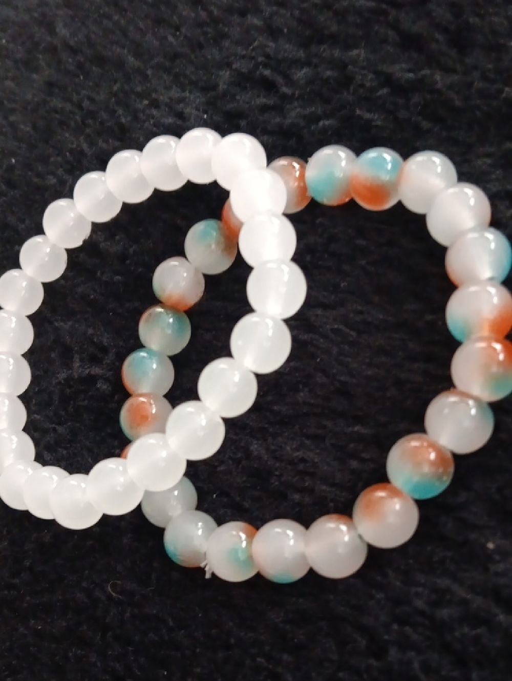 White and Aqua Brown Beaded Stretch Bracelet Set